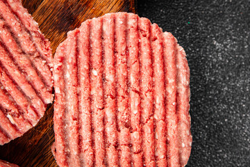 Meat cutlet raw pork beef meat dish organic fresh tasty gourmet food background on the table rustic food top view copy space