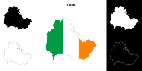 Fototapeta premium Ballina district blank outline map set