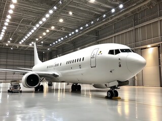 Air freight aircraft in hangar with logistics crew loading special cargo