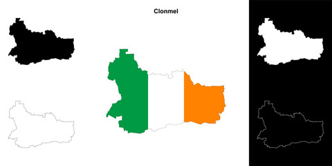 Fototapeta premium Clonmel district blank outline map set