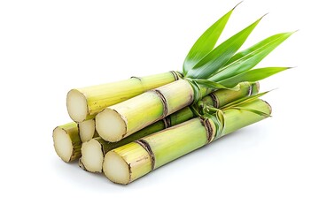 A bunch of fresh green sugarcane isolated on a white background