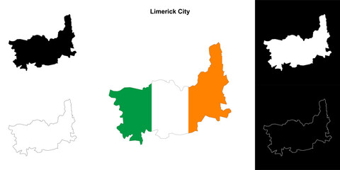 Limerick City district blank outline map set