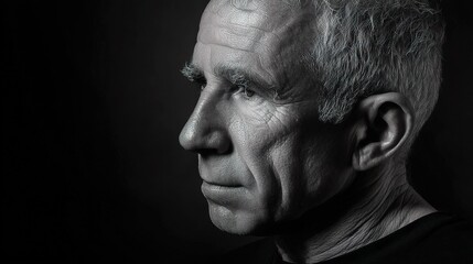 Obraz premium Serious Senior Man Portrait in Black and White Studio Setting
