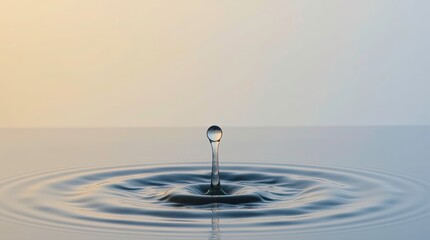 Single Drop of Water Creating Ripples in a sparse, Minimalist Scene