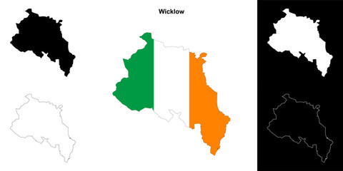 Obraz premium Wicklow district blank outline map set