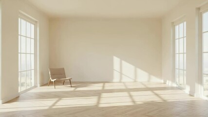 A bright room with natural light and an elegant chair near the window. The spacious area with an inviting atmosphere, making it perfect for various design concepts. 