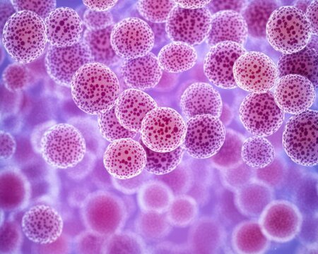 Microscopic View of Blood Cells in Chronic Lymphocytic Leukemia with Pointillism Art Style