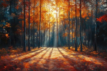 Obraz premium Colorful Autumn Forest in Sunlight