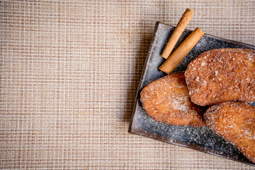 Traditional Spanish torrijas, dessert often enjoyed during Lent and Holy Week or Semana Santa, and Easter, similar to french toast