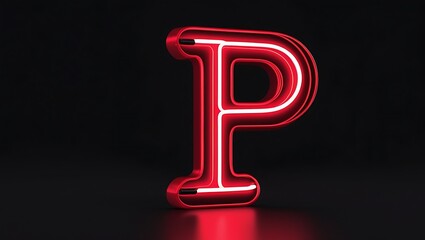 Neon sign glowing brightly with the letter "P" illuminated in vibrant colors against a dark background