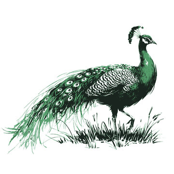 green peacock walking on grass clip art preview