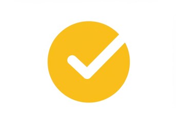 A yellow circle with a white check mark inside on a white background in a simple graphic style