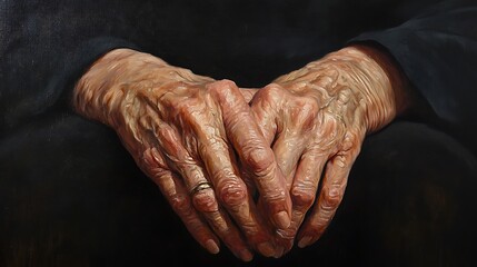 Fototapeta premium Detailed Close-Up of Elderly Hands with Characterful Wrinkles and Longevity Marks