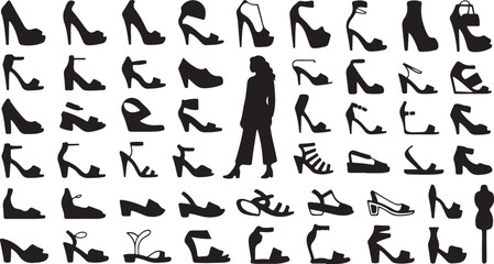Obraz premium Silhouette Women Fashion Shoes High Heels Boots Sandals Vector Collection
