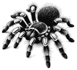 Tarantula line art drawing ink sketch vector hand drawn illustration background, spider