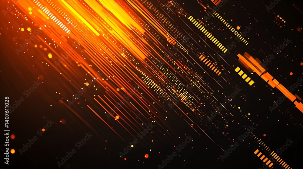 Poster Energetic abstract visual with streaks of orange and glowing dots evoking movement and innovation : Generative AI