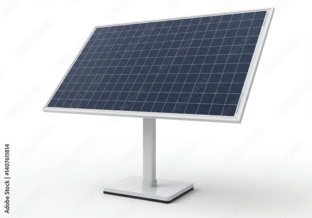 Poster isolated solar panel on a white stand against a white background in a studio setting showing cells