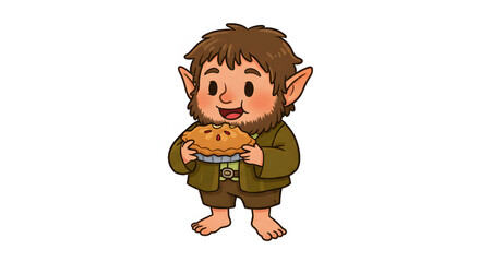 Joyful Character with Delicious Pie: A charming illustration of a character with a delightful pie, perfect for conveying happiness, fantasy, and culinary joy. Captivating a whimsical style