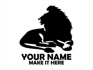 Majestic lion with a prominent mane rests peacefully in a monochrome illustration. Wildlife concept lion, illustration lion vector logo design art