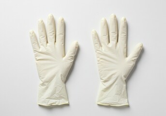 Obraz premium A pair of sterile latex gloves laid flat on a white surface in a studio shot with good lighting