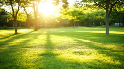 Sunlit garden trees with soft bokeh, a serene escape into nature's warmth.
