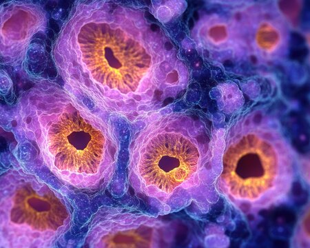 Microscopic View of Paneth Cells in Small Intestine Abstract Vibrant Colors Detailed Texture