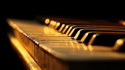 Elegant piano keyboard under spotlight creating a dramatic effect on black background for musical inspiration and artistry