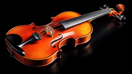 Fototapeta premium Classic old violin under spotlight creating a beautiful contrast against a black background for musical appreciation and art