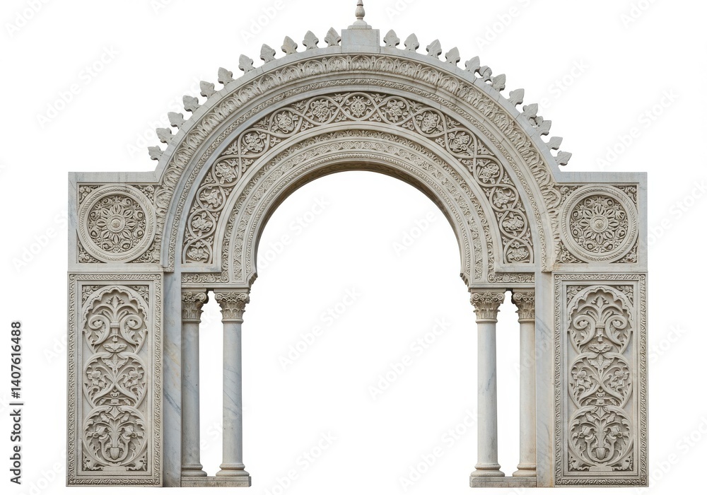 Aufkleber ornate stone archway with intricate carvings and columns against a white background isolated view