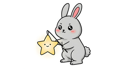 Bunny Holding a Star Lantern: A cute bunny with big eyes and a sweet expression holds a star-shaped lantern with a happy face.