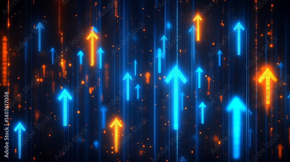Poster colorful upward arrows symbolizing progress and vitality in an energetic and vibrant digital landsca