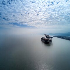 Container ship docking at industrial port, logistic hub operations and loading cranes