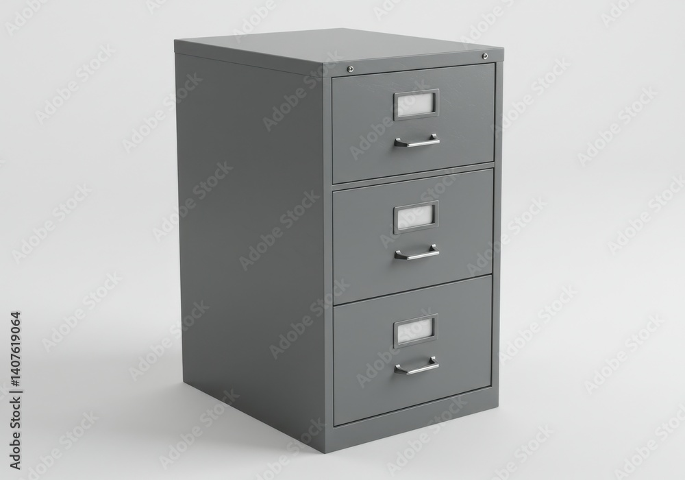 Aufkleber a gray metal filing cabinet with three drawers on a white background in a studio setting