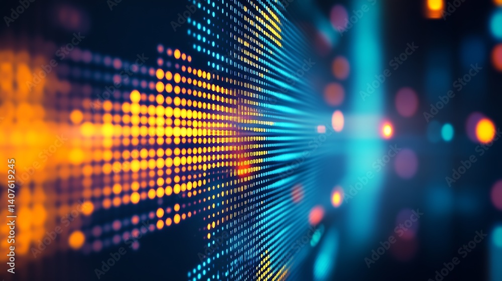 Poster Dynamic flow of vibrant glowing data with dots and lines creating a futuristic digital landscape : Generative AI
