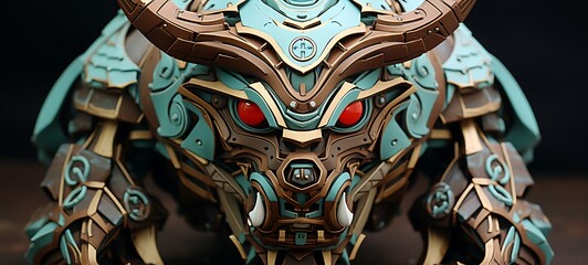 Fototapeta premium Paper quilling minotaur Nano Robot with an armoured shield Diamond war, ai generative