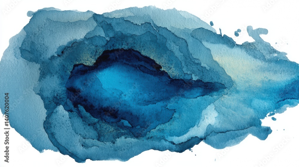 Poster an abstract watercolor design featuring various shades of blue, creating a fluid and serene appearan