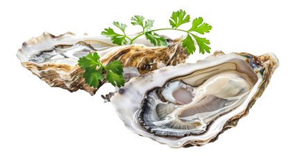 Freshly Shucked Oyster on Ice With a Green Garnish for a Refined Seafood Experience