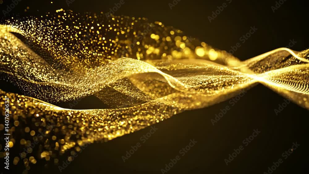 Poster flowing gold particles create an elegant abstract background for luxury and technology projects