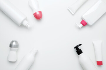 Cosmetic beauty products. Bottles and tubes with branding mock up. Skin care and beauty concept