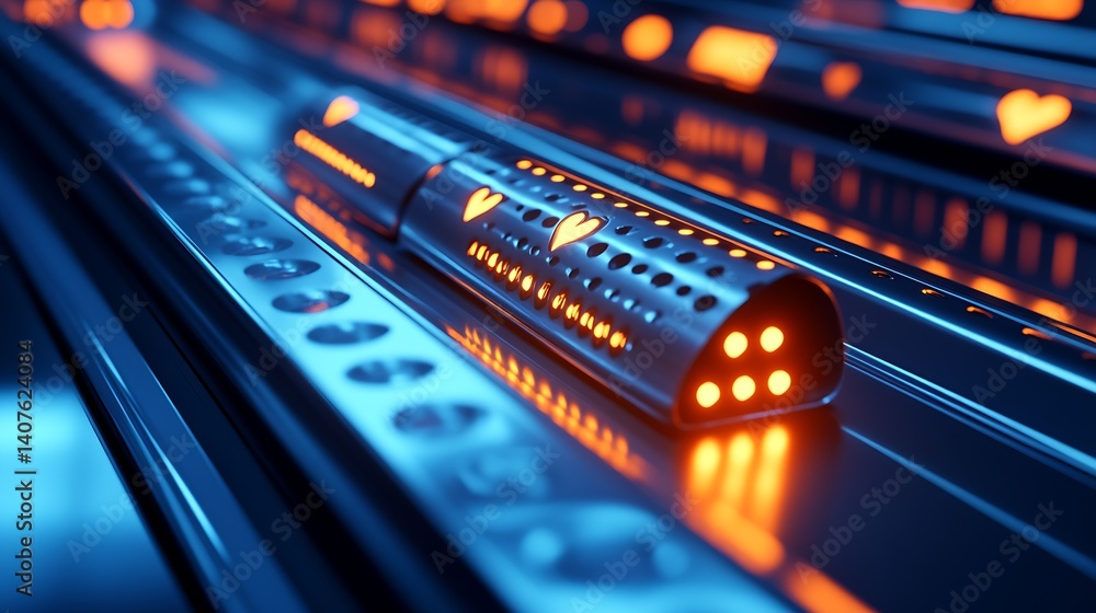 Poster Futuristic close-up of a rounded control panel with illuminated shapes and sleek design : Generative AI