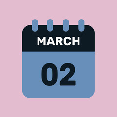 2 march calendar icon vector number date design background