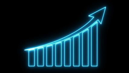Neon business graph chart icon showing marketing sales profit increasing Isolated on Black...