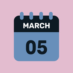 5 march calendar icon vector number date design background