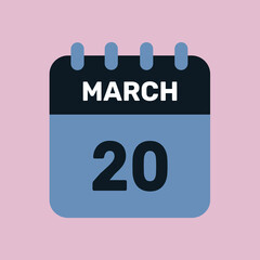 20 march calendar icon vector number date design background