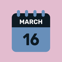 16 march calendar icon vector number date design background