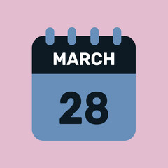 28 march calendar icon vector number date design background