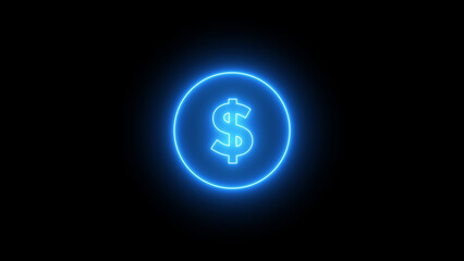 Neon payment successfully send, Dollar icon Isolated on Black background