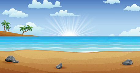 Obraz premium palm tree on the beach, the sea sand and palm tree on the beach vector illustration