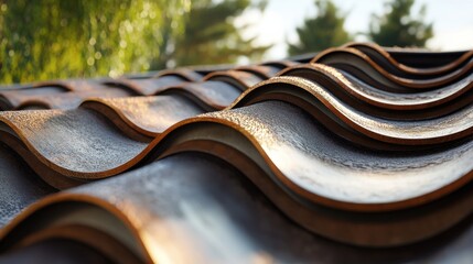 Roofer inspecting roof tiles on a residential house. Featuring care and expertise