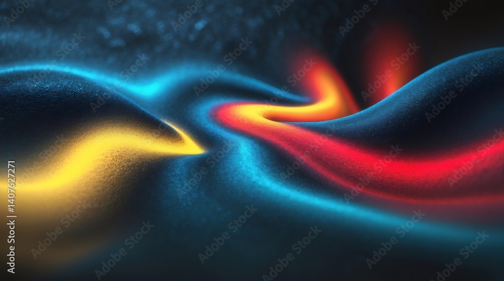 Poster abstract background with colorful waves flowing on dark textured surface, creating a mesmerizing vis